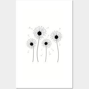 Black Dandelion Pattern Posters and Art